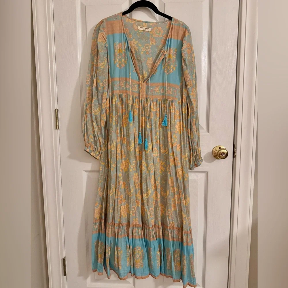 Spell & the Gypsy Collective Juniper Boho Midi Dress Eggshell Blue M Medium 6 8 - Picture 8 of 15